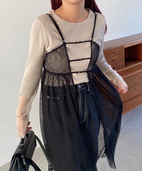 CAPRICIEUX LE'MAGE(カプリシューレマージュ)の「2WAYチュールワンピース(ワンピース・レディース・ブラック/ベージュ・FREE)」の11枚目の写真