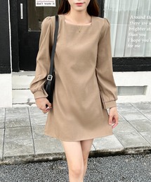 袖ボリューム スクエアネック ミニワンピース