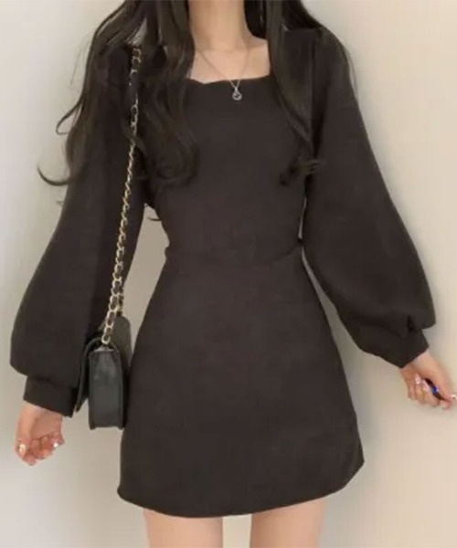 ★M&S Collection フローラルスクエアネックミニ 淑女ワンピ★ dds22s097-b01.jpg