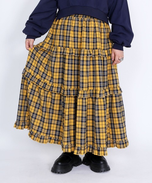 PUNYUS（プニュズ）の「チェックフリルティアードロングスカート