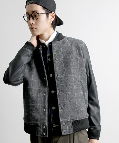 WEGO（ウィゴー）の「WEGO/メルトンスタジャン（スタジャン・メンズ・オフホワイト/ブラック/グレー/グレー系その他/杢グレー/ネイビー/キャメル/その他1・MEDIUM/LARGE）」の5枚目の写真