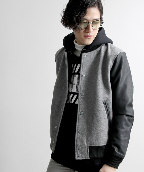 WEGO（ウィゴー）の「WEGO/メルトンスタジャン（スタジャン・メンズ・オフホワイト/ブラック/グレー/グレー系その他/杢グレー/ネイビー/キャメル/その他1・MEDIUM/LARGE）」の4枚目の写真