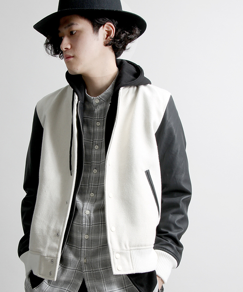 WEGO（ウィゴー）の「WEGO/メルトンスタジャン（スタジャン・メンズ・オフホワイト/ブラック/グレー/グレー系その他/杢グレー/ネイビー/キャメル/その他1・MEDIUM/LARGE）」の2枚目の写真