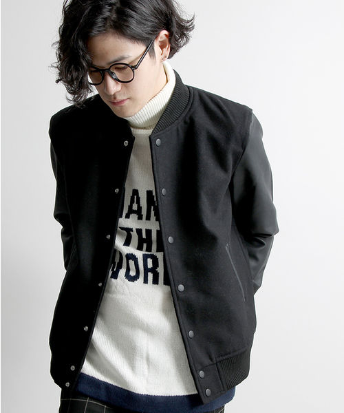 WEGO（ウィゴー）の「WEGO/メルトンスタジャン（スタジャン・メンズ・オフホワイト/ブラック/グレー/グレー系その他/杢グレー/ネイビー/キャメル/その他1・MEDIUM/LARGE）」の3枚目の写真