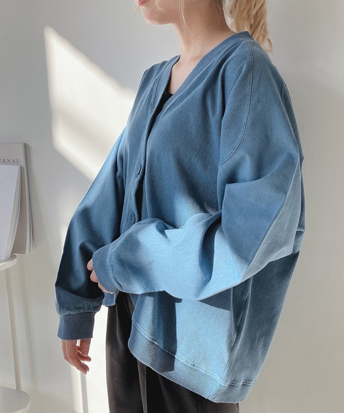 AS KNOW AS plus(アズノゥアズプラス)の「◎インディゴミックスカーディガン(カーディガン/ボレロ・レディース・チャコールグレー/インディゴブルー/ブルー・FREE)」の3枚目の写真