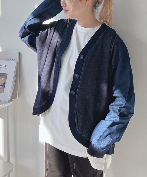 AS KNOW AS plus(アズノゥアズプラス)の「◎インディゴミックスカーディガン(カーディガン/ボレロ・レディース・チャコールグレー/インディゴブルー/ブルー・FREE)」の4枚目の写真