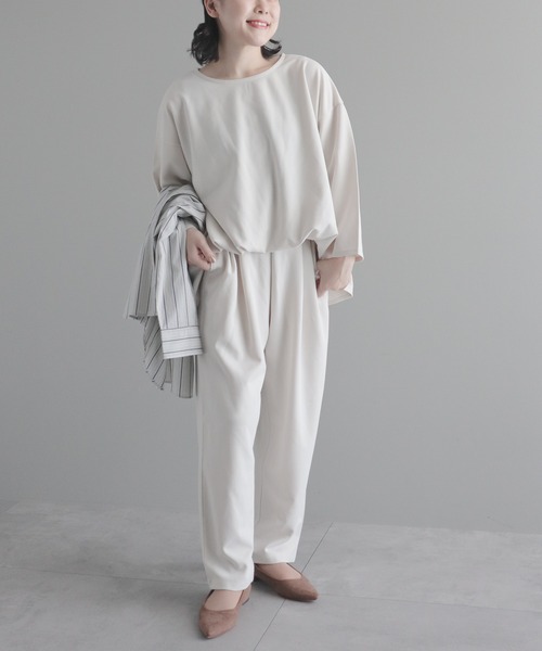 CRAFT STANDARD BOUTIQUE（クラフトスタンダードブティック）の「【追加】8分丈ウエストタックオールインワン（ワンピース・レディース・アイボリー/ネイビー/ブラック・M/L）」の2枚目の写真