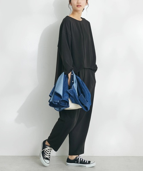 CRAFT STANDARD BOUTIQUE（クラフトスタンダードブティック）の「【追加】8分丈ウエストタックオールインワン（ワンピース・レディース・アイボリー/ネイビー/ブラック・M/L）」の3枚目の写真