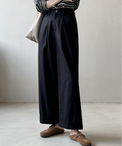 kirakiraShop(キラキラショップ)の「ハイウエスト ダブル 仕立て スラックス(チノパンツ・レディース・オフホワイト/ブラック/ベージュ・M/L)」の2枚目の写真