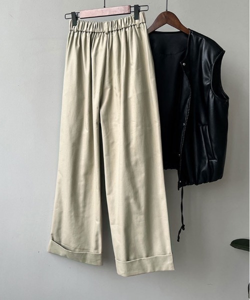 kirakiraShop(キラキラショップ)の「ハイウエスト ダブル 仕立て スラックス(チノパンツ・レディース・オフホワイト/ブラック/ベージュ・M/L)」の14枚目の写真