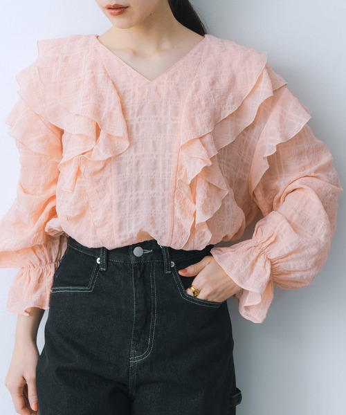 HEYUMM（ヘユム）の「チュニックフリルブラウス（シャツ/ブラウス・レディース・オフホワイト/オレンジ/ブラック・ONE）」の3枚目の写真