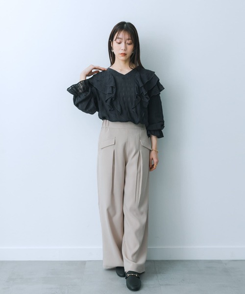 HEYUMM（ヘユム）の「チュニックフリルブラウス（シャツ/ブラウス・レディース・オフホワイト/オレンジ/ブラック・ONE）」の4枚目の写真