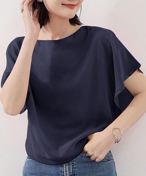 Miniministore（ミニミニストア）の「フレア袖シャツブラウスシフォントップス（シャツ/ブラウス・レディース・ブルー/ブラック/ピンク/サーモンピンク/ホワイト/ネイビー・L/M）」の3枚目の写真
