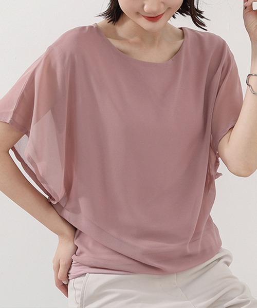 Miniministore（ミニミニストア）の「フレア袖シャツブラウスシフォントップス（シャツ/ブラウス・レディース・ブルー/ブラック/ピンク/サーモンピンク/ホワイト/ネイビー・L/M）」の5枚目の写真