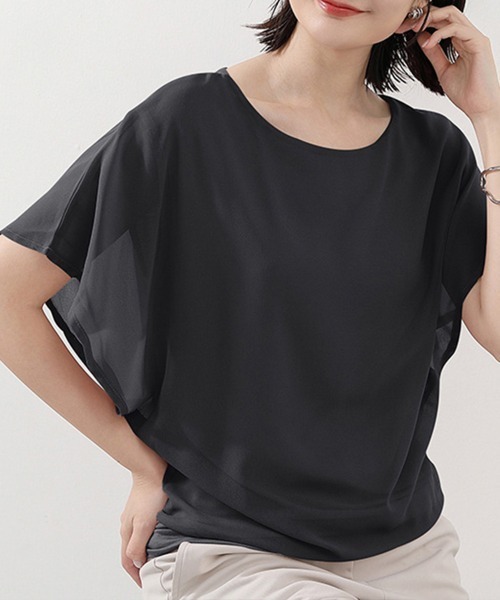 Miniministore（ミニミニストア）の「フレア袖シャツブラウスシフォントップス（シャツ/ブラウス・レディース・ブルー/ブラック/ピンク/サーモンピンク/ホワイト/ネイビー・L/M）」の7枚目の写真