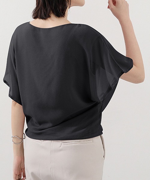 Miniministore（ミニミニストア）の「フレア袖シャツブラウスシフォントップス（シャツ/ブラウス・レディース・ブルー/ブラック/ピンク/サーモンピンク/ホワイト/ネイビー・L/M）」の8枚目の写真