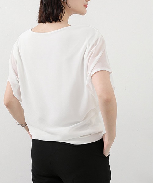 Miniministore（ミニミニストア）の「フレア袖シャツブラウスシフォントップス（シャツ/ブラウス・レディース・ブルー/ブラック/ピンク/サーモンピンク/ホワイト/ネイビー・L/M）」の11枚目の写真