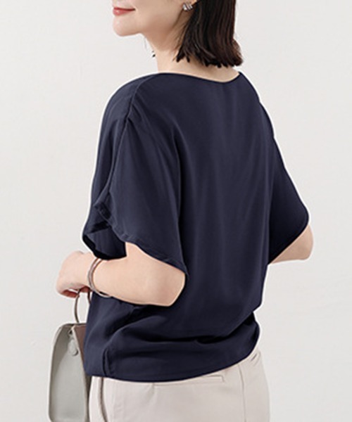 Miniministore（ミニミニストア）の「フレア袖シャツブラウスシフォントップス（シャツ/ブラウス・レディース・ブルー/ブラック/ピンク/サーモンピンク/ホワイト/ネイビー・L/M）」の13枚目の写真