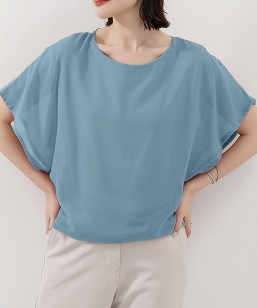 Miniministore（ミニミニストア）の「フレア袖シャツブラウスシフォントップス（シャツ/ブラウス・レディース・ブルー/ブラック/ピンク/サーモンピンク/ホワイト/ネイビー・L/M）」の16枚目の写真