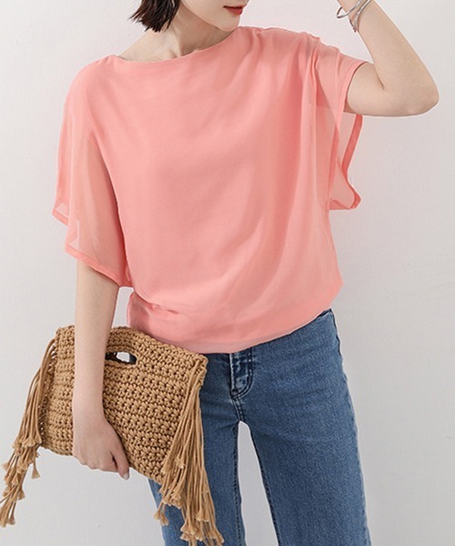 Miniministore（ミニミニストア）の「フレア袖シャツブラウスシフォントップス（シャツ/ブラウス・レディース・ブルー/ブラック/ピンク/サーモンピンク/ホワイト/ネイビー・L/M）」の19枚目の写真