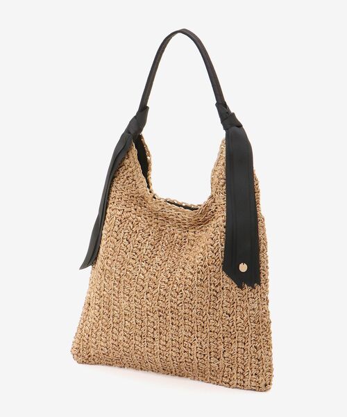 le.coeur blanc(ルクールブラン)の「グログランテープ柄編みペーパーバッグ(かごバッグ・レディース・ベージュ/ブラック・FREE)」の3枚目の写真