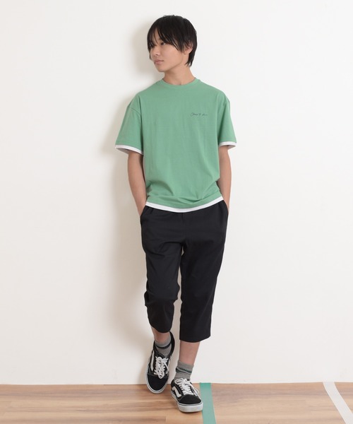 GLAZOS(グラソス)の「ワンポイントロゴ裾レイヤード半袖Tシャツ(Tシャツ/カットソー・キッズ・ライトブルー/ブラック/ホワイト/ライトグリーン/ネイビー・140cm/150cm/160cm/170cm/130cm)」の8枚目の写真