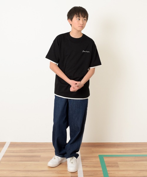 GLAZOS(グラソス)の「ワンポイントロゴ裾レイヤード半袖Tシャツ(Tシャツ/カットソー・キッズ・ライトブルー/ブラック/ホワイト/ライトグリーン/ネイビー・140cm/150cm/160cm/170cm/130cm)」の7枚目の写真