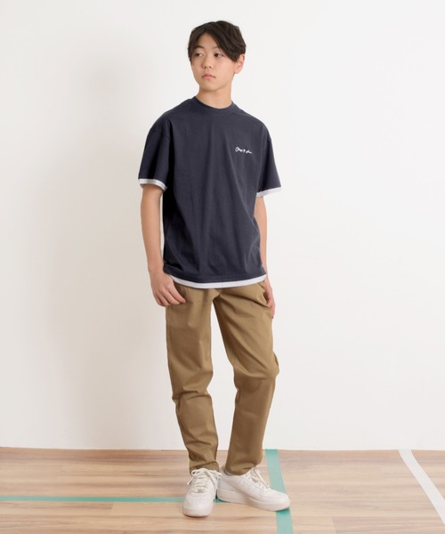 GLAZOS(グラソス)の「ワンポイントロゴ裾レイヤード半袖Tシャツ(Tシャツ/カットソー・キッズ・ライトブルー/ブラック/ホワイト/ライトグリーン/ネイビー・140cm/150cm/160cm/170cm/130cm)」の11枚目の写真