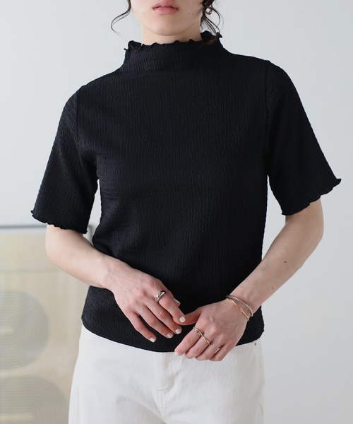 Fizz(フィズ)の「【Fizz/フィズ】 カットシャーリング プチハイネック半袖Tee(Tシャツ/カットソー・レディース・グレイッシュベージュ/アイボリー/ブラック・M)」の3枚目の写真
