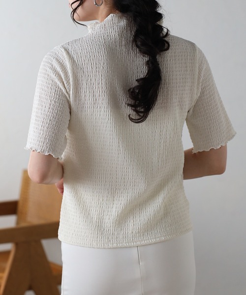 Fizz(フィズ)の「【Fizz/フィズ】 カットシャーリング プチハイネック半袖Tee(Tシャツ/カットソー・レディース・グレイッシュベージュ/アイボリー/ブラック・M)」の6枚目の写真