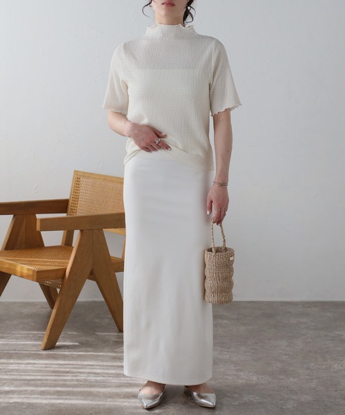 Fizz(フィズ)の「【Fizz/フィズ】 カットシャーリング プチハイネック半袖Tee(Tシャツ/カットソー・レディース・グレイッシュベージュ/アイボリー/ブラック・M)」の7枚目の写真