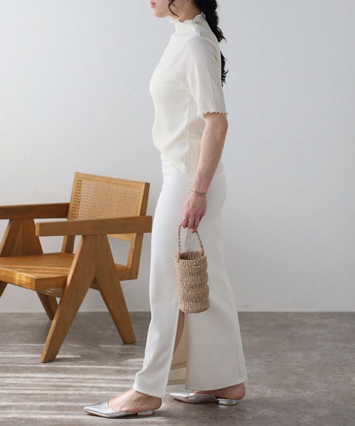 Fizz(フィズ)の「【Fizz/フィズ】 カットシャーリング プチハイネック半袖Tee(Tシャツ/カットソー・レディース・グレイッシュベージュ/アイボリー/ブラック・M)」の8枚目の写真