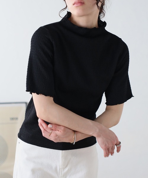 Fizz(フィズ)の「【Fizz/フィズ】 カットシャーリング プチハイネック半袖Tee(Tシャツ/カットソー・レディース・グレイッシュベージュ/アイボリー/ブラック・M)」の15枚目の写真