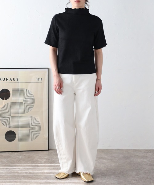 Fizz(フィズ)の「【Fizz/フィズ】 カットシャーリング プチハイネック半袖Tee(Tシャツ/カットソー・レディース・グレイッシュベージュ/アイボリー/ブラック・M)」の18枚目の写真