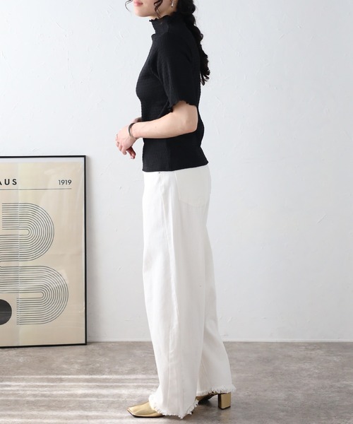 Fizz(フィズ)の「【Fizz/フィズ】 カットシャーリング プチハイネック半袖Tee(Tシャツ/カットソー・レディース・グレイッシュベージュ/アイボリー/ブラック・M)」の19枚目の写真