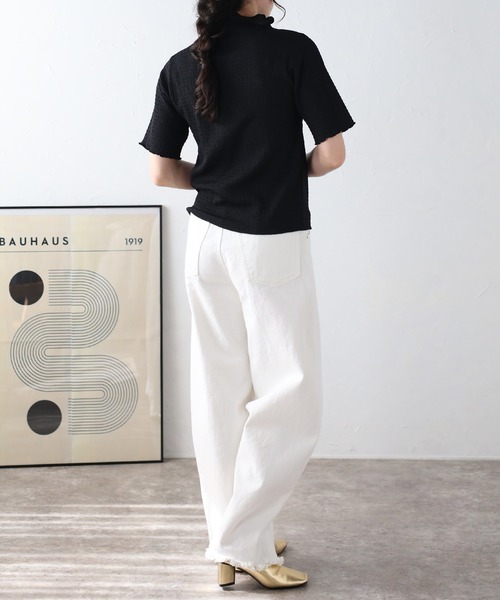 Fizz(フィズ)の「【Fizz/フィズ】 カットシャーリング プチハイネック半袖Tee(Tシャツ/カットソー・レディース・グレイッシュベージュ/アイボリー/ブラック・M)」の20枚目の写真