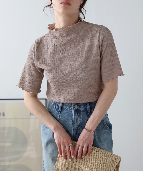 Fizz(フィズ)の「【Fizz/フィズ】 カットシャーリング プチハイネック半袖Tee(Tシャツ/カットソー・レディース・グレイッシュベージュ/アイボリー/ブラック・M)」の21枚目の写真