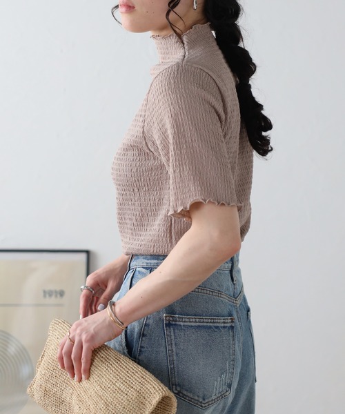 Fizz(フィズ)の「【Fizz/フィズ】 カットシャーリング プチハイネック半袖Tee(Tシャツ/カットソー・レディース・グレイッシュベージュ/アイボリー/ブラック・M)」の22枚目の写真
