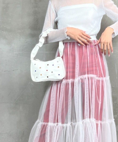 ｔｏｌｅｎｅ（トレネ）の「スタッズ付き フェイクレザーワンハンドル くしゅくしゅ ギャザーハンドバッグ（ハンドバッグ・レディース・ホワイト/ブラウン/グリーン・ONE SIZE）」の7枚目の写真