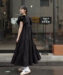 新品未使用　フィットモア　フロッキードットティアードワンピース　ロング Fit more ワンピース 「ZOZO限定アイテム」フロッキードット