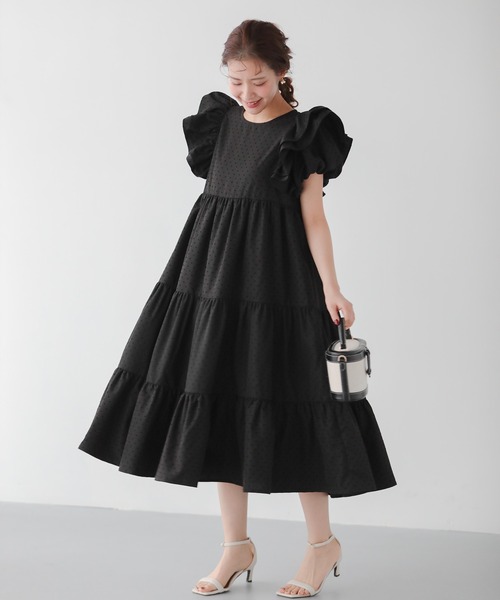 Fit more（フィットモア）の「【ZOZO限定アイテム】フロッキードットティアードワンピース（ワンピース・レディース・ブラック・SHORT/LONG）」の6枚目の写真