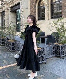 新品未使用　フィットモア　フロッキードットティアードワンピース　ロング Fit more ワンピース 「ZOZO限定アイテム」フロッキードット