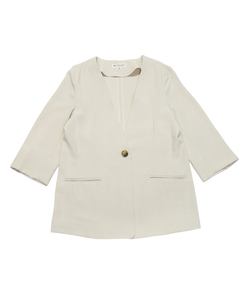 TOKYO SHIRTS(トウキョウシャツ)の「ノーカラージャケット 七分袖(ノーカラージャケット・レディース・ベージュ/ネイビー・L/M)」の2枚目の写真