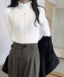 ハイネック リブニットトップス 長袖