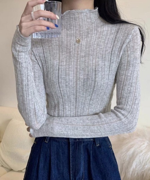 Miniministore(ミニミニストア)の「ハイネック リブニットトップス 長袖(ニット/セーター・レディース・ベージュ/ブラック/ホワイト/モスグリーン/ライトグレー・FREE)」の21枚目の写真