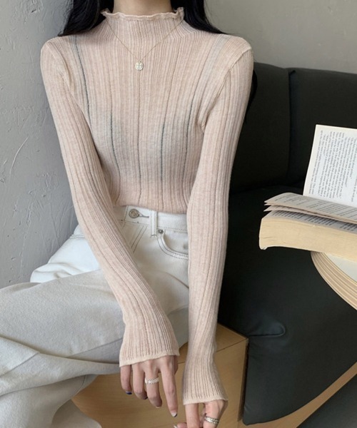 Miniministore(ミニミニストア)の「ハイネック リブニットトップス 長袖(ニット/セーター・レディース・ベージュ/ブラック/ホワイト/モスグリーン/ライトグレー・FREE)」の22枚目の写真