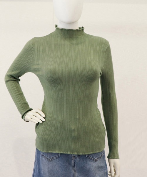 Miniministore(ミニミニストア)の「ハイネック リブニットトップス 長袖(ニット/セーター・レディース・ベージュ/ブラック/ホワイト/モスグリーン/ライトグレー・FREE)」の13枚目の写真