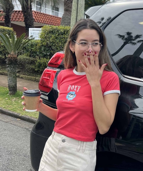 ROXY（ロキシー）の「LA FLORA/ロキシーパイピングショート丈リンガーTシャツ（Tシャツ/カットソー・レディース・ターコイズブルー/レッド/ホワイト/ブラック・MEDIUM/LARGE/SMALL）」の4枚目の写真