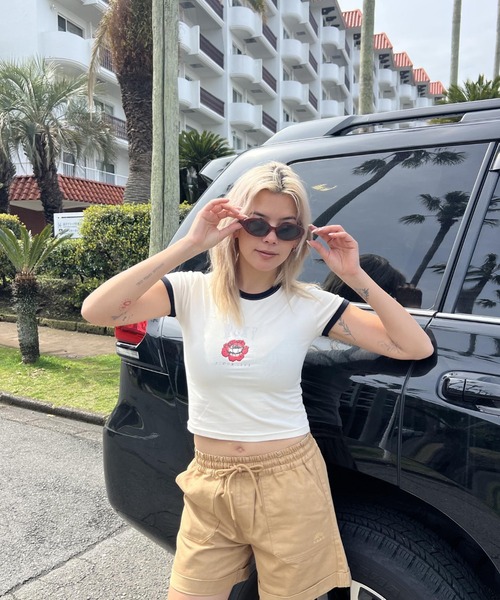 ROXY（ロキシー）の「LA FLORA/ロキシーパイピングショート丈リンガーTシャツ（Tシャツ/カットソー・レディース・ターコイズブルー/レッド/ホワイト/ブラック・MEDIUM/LARGE/SMALL）」の6枚目の写真