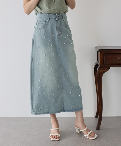 BLUEEAST（ブルーイースト）の「パール付きデニムスカート（デニムスカート・レディース・ブルー・MEDIUM/LARGE）」の3枚目の写真